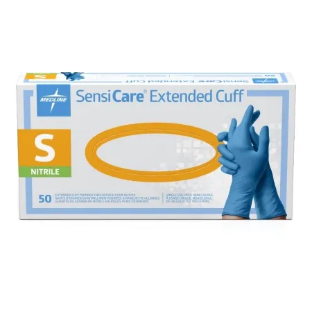 Medline - SensiCare Extended Cuff - MDS1284 - Exam Glove Sensicare Extended Cuff Small Nonsterile Nitrile Extended Cuff Length Fully Textured Blue Chemo Tested