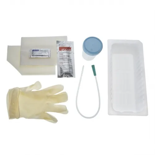 AMSure - Amsino - AS87115 - Urethral Tray, Outer Tray, Includes: 15 FR Red Rubber Latex Catheter, Vinyl Powder-Free Gloves, Waterproof and Fenestrated Drapes, Lubricating Jelly, Specimen Container and (3) 10% Povidone Iodine Swabsticks