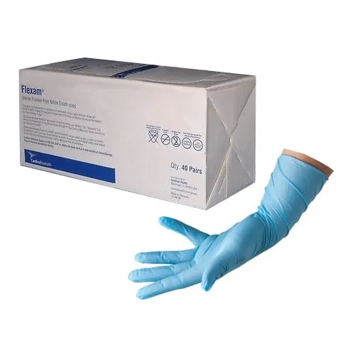 Cardinal Health - From: N8831 To: N8833  Cardinal   Flexam Exam Glove Flexam Medium Sterile Pair Nitrile Extended Cuff Length Textured Fingertips Blue Chemo Tested