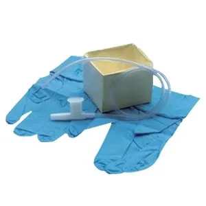 Vyaire Medical - AirLife - 4865T - Cath-N-Gloves Suction Kit in Peel Pouch with Tri-Flo suction catheter, Pop-up solution basin and two Blue pre-cuffed Latex-free Nitrile gloves, size 10 Fr