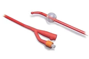 Cardinal Health - Dover - 1518C -   Coude Tip Hydrogel Coated Red Latex Foley Catheter, 2 Way, 18 French, 5 cc balloon, 16" length, radiopaque.