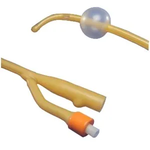 Cardinal Health - From: 1512C To: 1524C  Dover Coude Tip Hydrogel Coated Red Latex Foley Catheter, 2 Way, 12 French, 5 cc balloon, 16" length, radiopaque.
