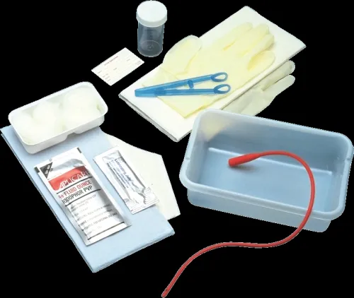 Covidien - Dover - 8887600057 - Dover Red Rubber Open Catheter Tray 14 Fr Sterile, Pair Of Latex Exam Gloves