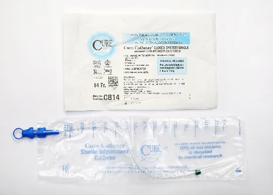 Convatec - Cure Catheter - CB14 - Cure Closed System Single Straight Tip Pre lubricated Catheter 14 Fr