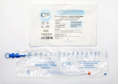 Cure - CB16 - Intermittent Closed System Catheter Cure Catheter Closed System / Straight Tip 16 Fr. Without Balloon