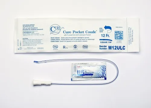 Convatec - From: M12ULC To: M16ULC  CURE MEDICALCure Pocket Coude Catheter, 12 Fr, 16" Sterile Intermittent Catheter with Funnel End and Lubricant Packet, LatexFree, DEHPFree
