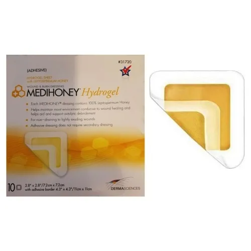 Integra Lifesciences - 31720 - MediHoney Hydrogel Adhesive Dressing, 2.8" x 2.8", Sterile.