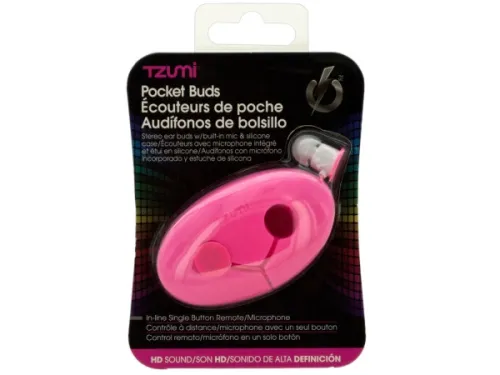 Kole Imports - El458 - Pink Pocket Ear Buds With Silicone Case