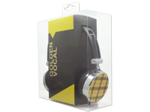 Kole Imports - EL823 - Yellow Plaid Stereo Headphones With In-line Microphone