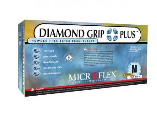 Microflex Medical - Diamond Grip Plus - From: DGP-350-L To: DGP-350-XS -  Exam Glove  X Small NonSterile Latex Standard Cuff Length Fully Textured White Not Rated